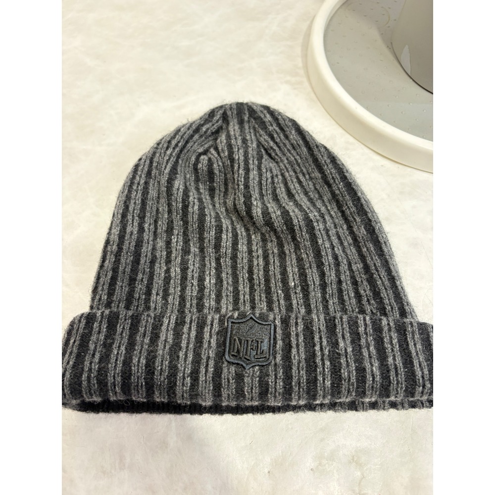 NFL Wool Cashmere Blend Ribbed Beanie Hat Charcoal Grey Black Cuffed One Size - Picture 4 of 9